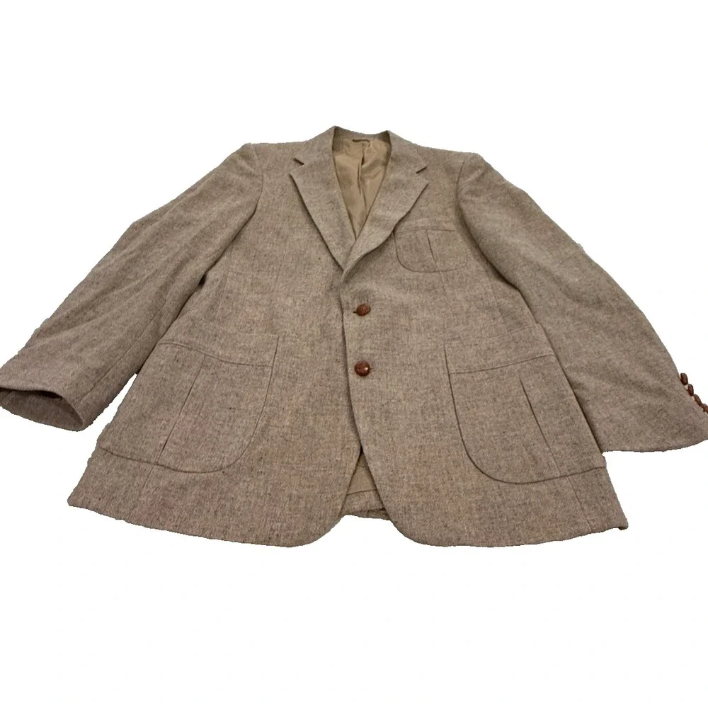 Vintage David Hunter Mens 100% Pure Wool Tweed Jacket Blazer Coat Brown Size 42R